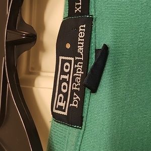 Mens polo shirt green with blue logo